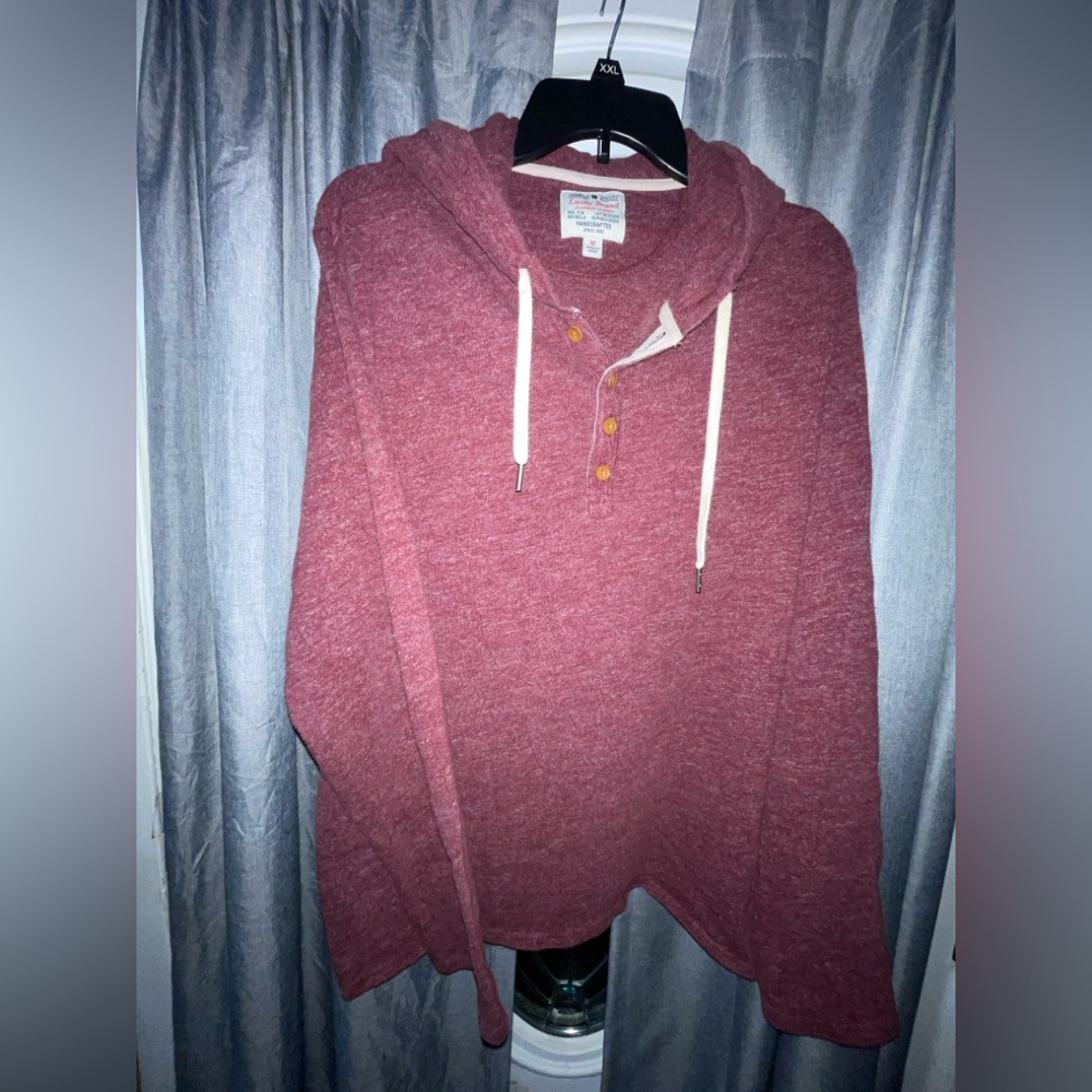 Lucky Brand Maroon Hooded Henley Crewneck Sweater